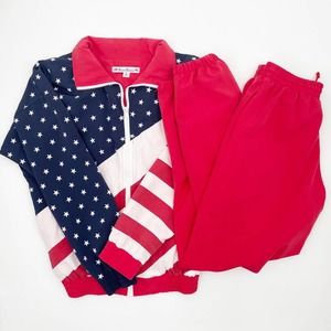 VINTAGE USA Track Suit Set Flag American Productions Jacket & Pants Youth Medium